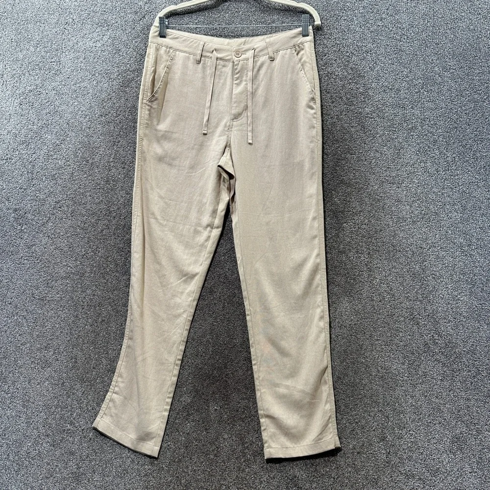 Willit Mens Linen Cotton Blend Drawstring Chino Pants Khaki Beige 31x30 Regular